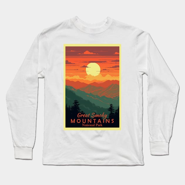 Great Smoky Mountains national park vintage travel poster Long Sleeve T-Shirt by GreenMary Design